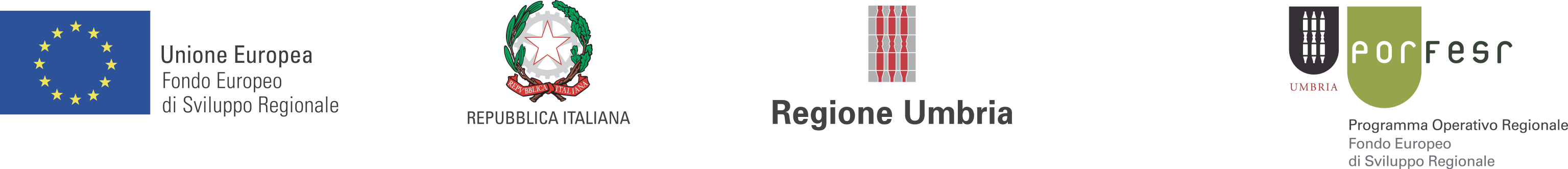 Loghi Unione europea, Repubblica Italiana, Regione Umbria e POR FESR Umbria 2014-2020